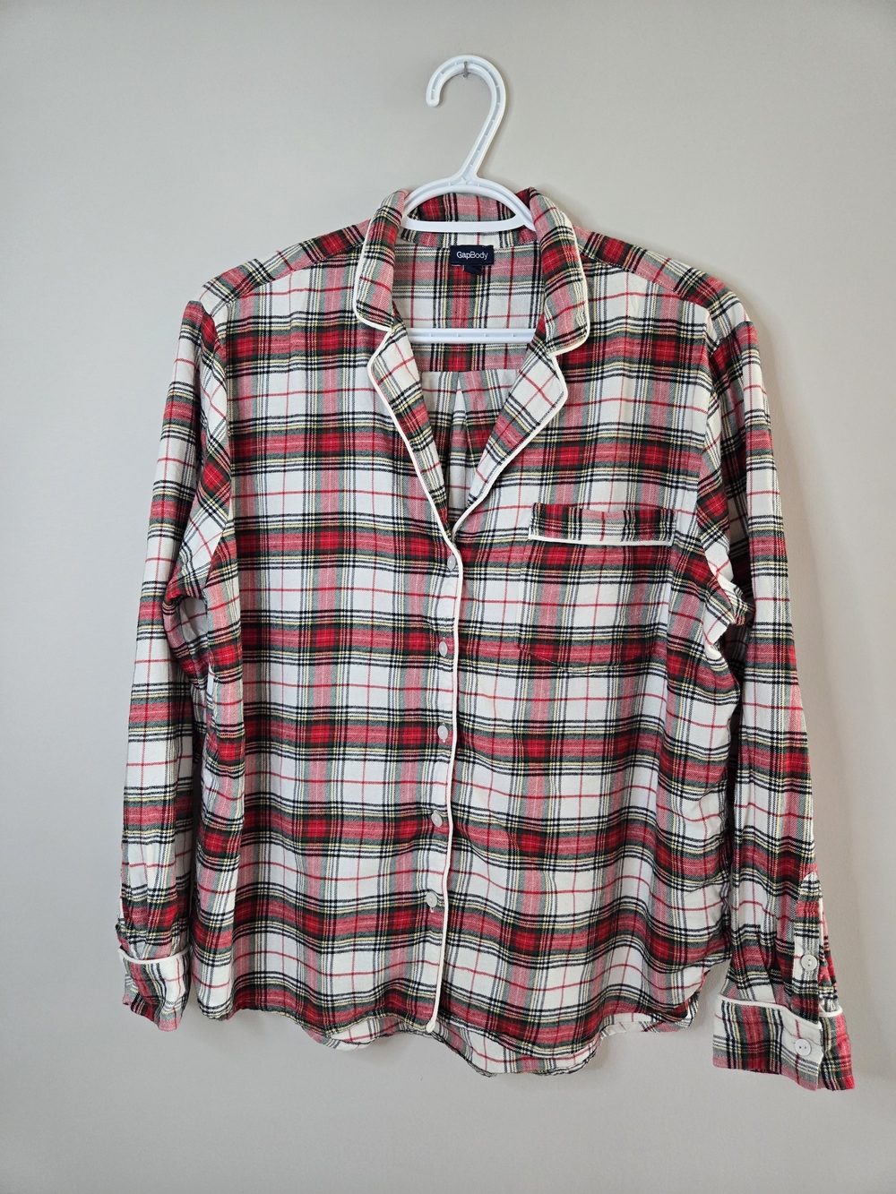 GAP red, green + white plaid women's button-up pajama FULL SET, small + new